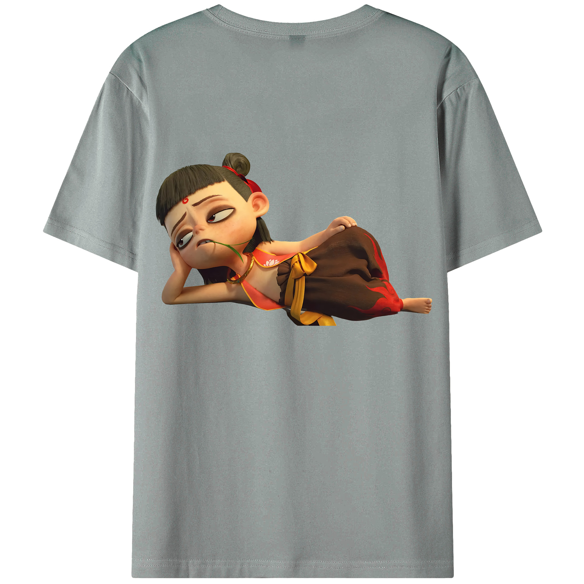 （画像用） Ne Zha 2 ナタ 魔童の大暴れ 綿100％ メンズ半袖Tシャツ（バックプリント） 通気性